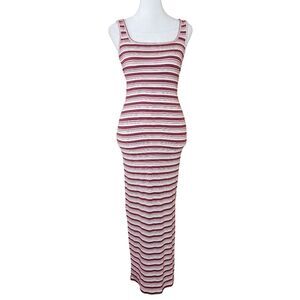 Haley & June Maxi Tank Dress Ribbed Red White Blue Striped Women's Small